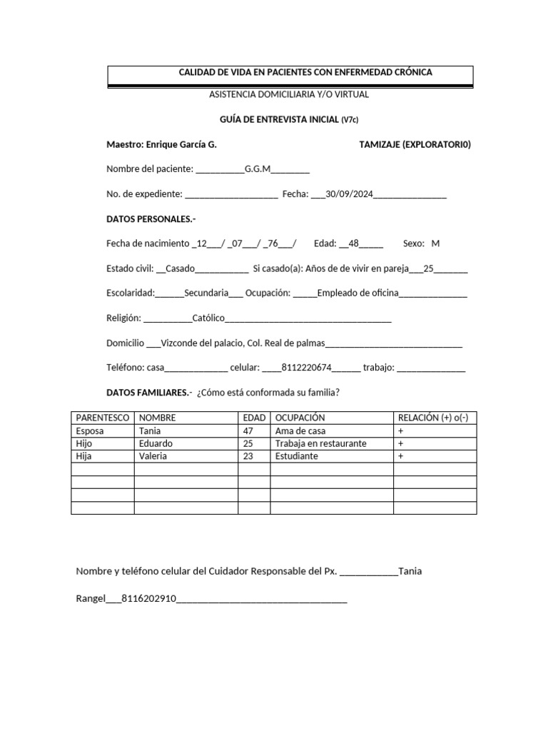 Entrevista Inicial para Calidad de Vida 7c | PDF | Diabetes | Medicina ...