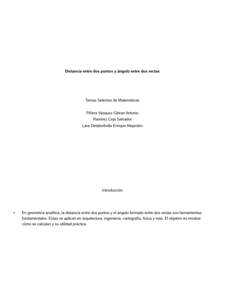 Distancia y ángulo en geometría analítica | PDF