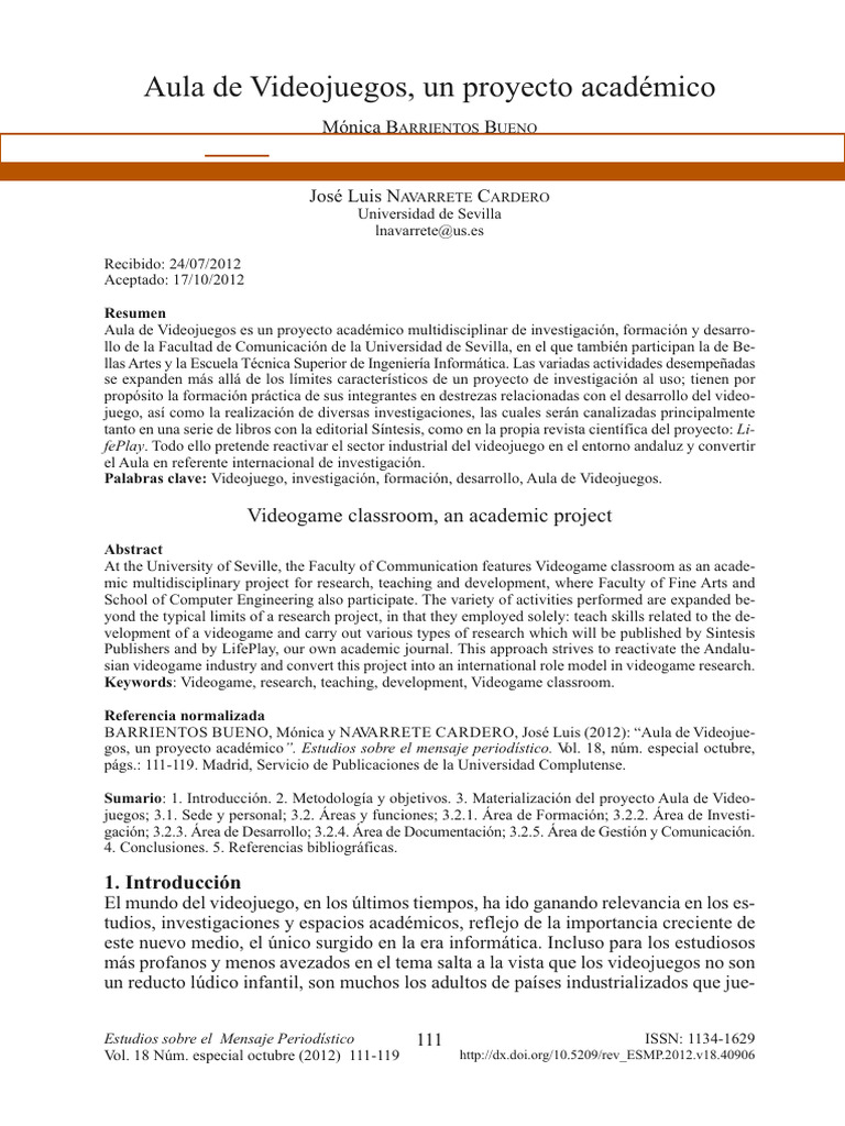 Aula de Videojuegos, Un Proyecto Académico | PDF | Videojuegos | Diseño