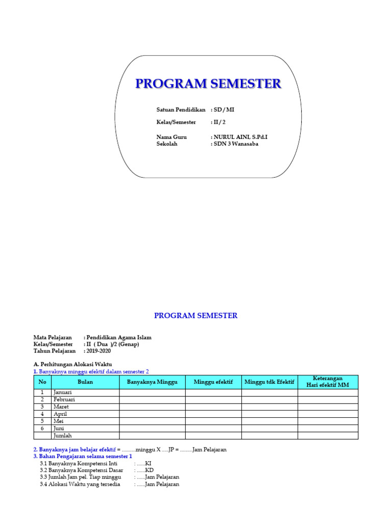 Program Semester PAI Kelas II SD 2019-2020 | PDF