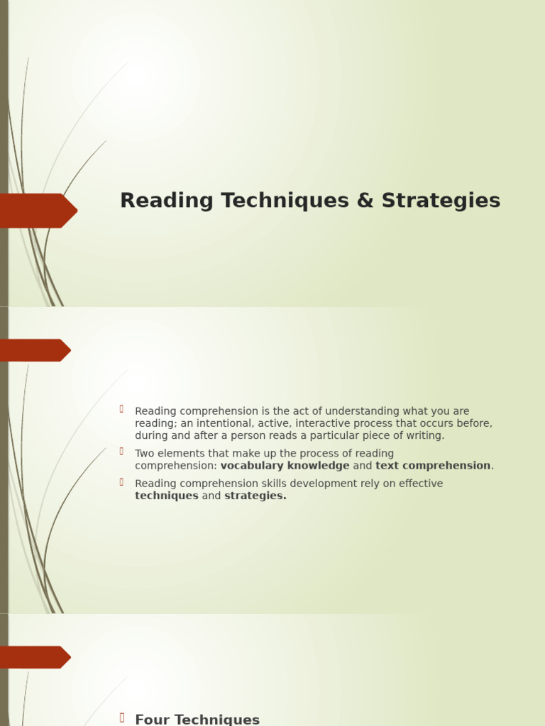 Effective Reading Techniques & Strategies | PDF | Reading Comprehension ...