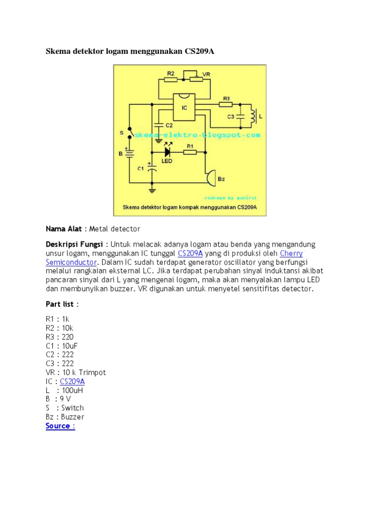 Skema Detektor Logam CS209A | PDF | Detector (Radio) | Electronic Circuits