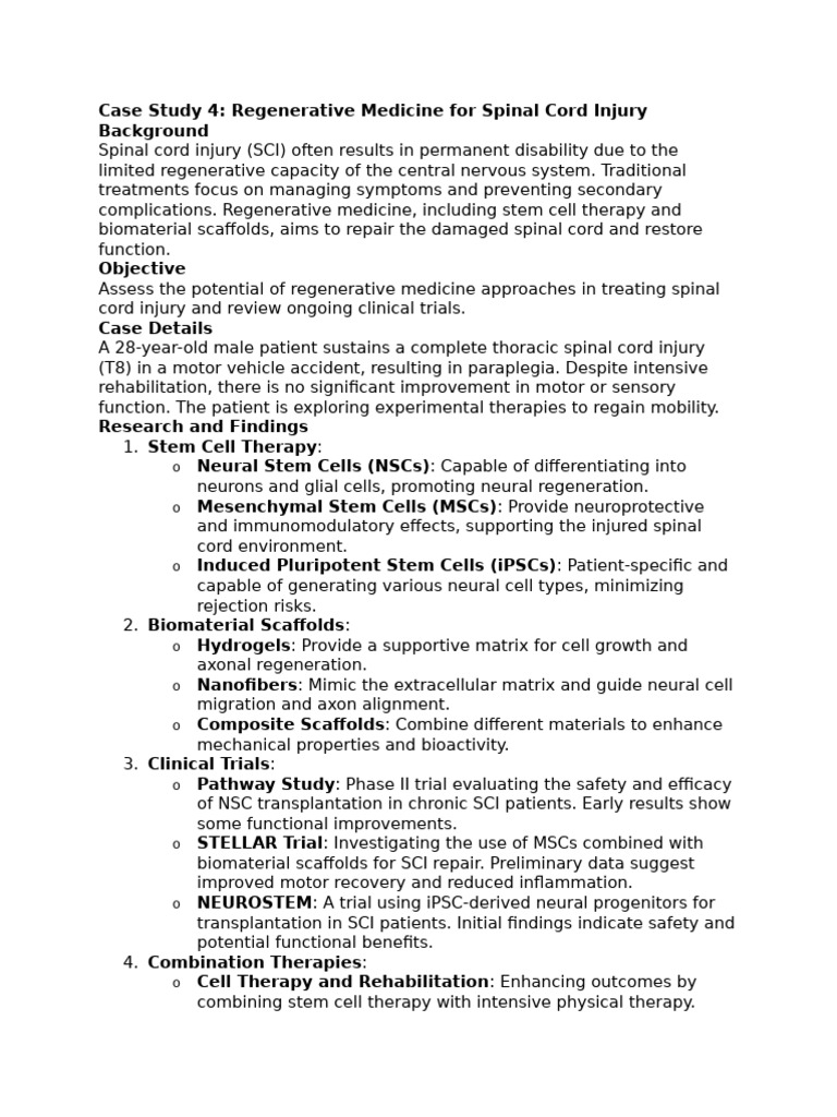 Regenerative Medicine for Spinal Injury | PDF | Spinal Cord Injury ...
