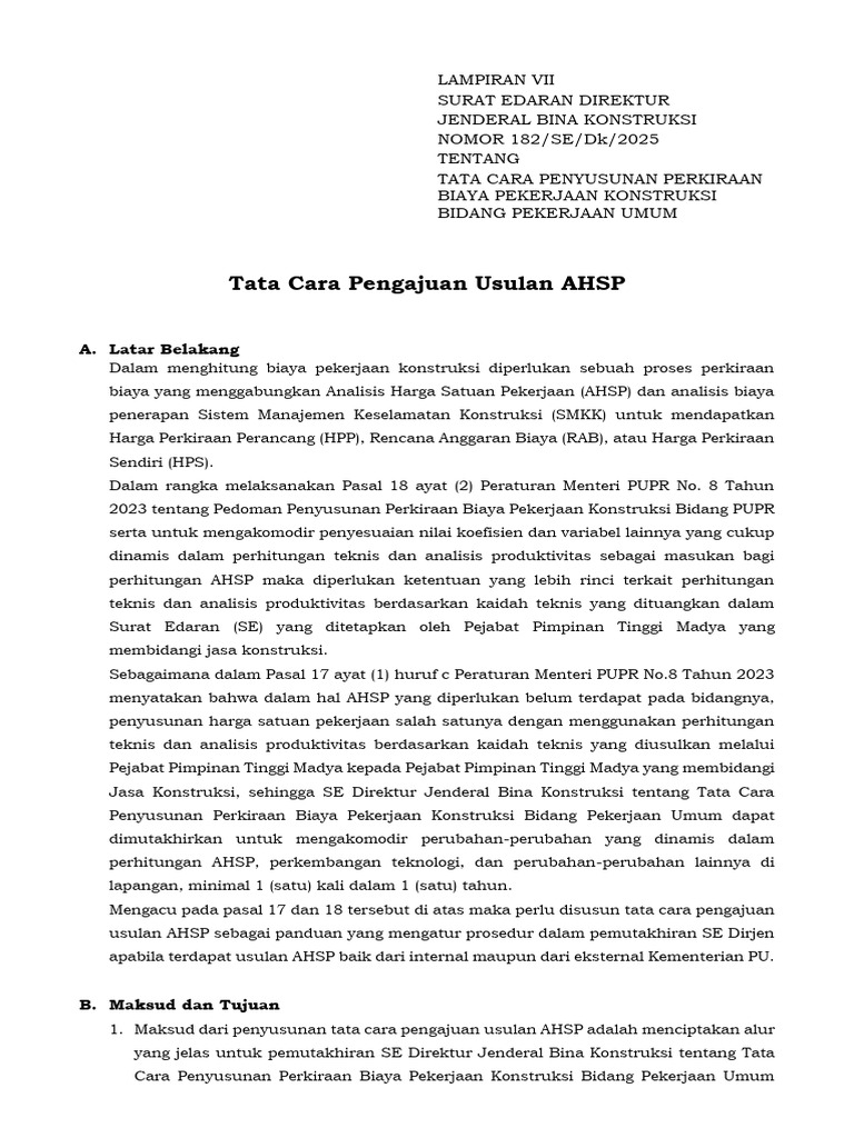 Tata Cara Usulan AHSP Pekerjaan Konstruksi | PDF