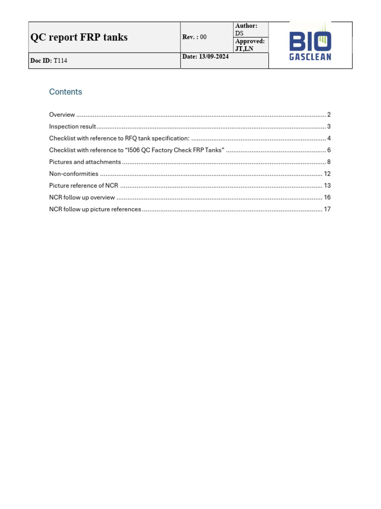 QC Report for FRP Tanks Inspection | PDF | Fiberglass | Fibre ...