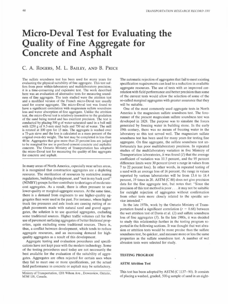 Micro-Deval Test for Fine Aggregate Quality | PDF | Concrete ...