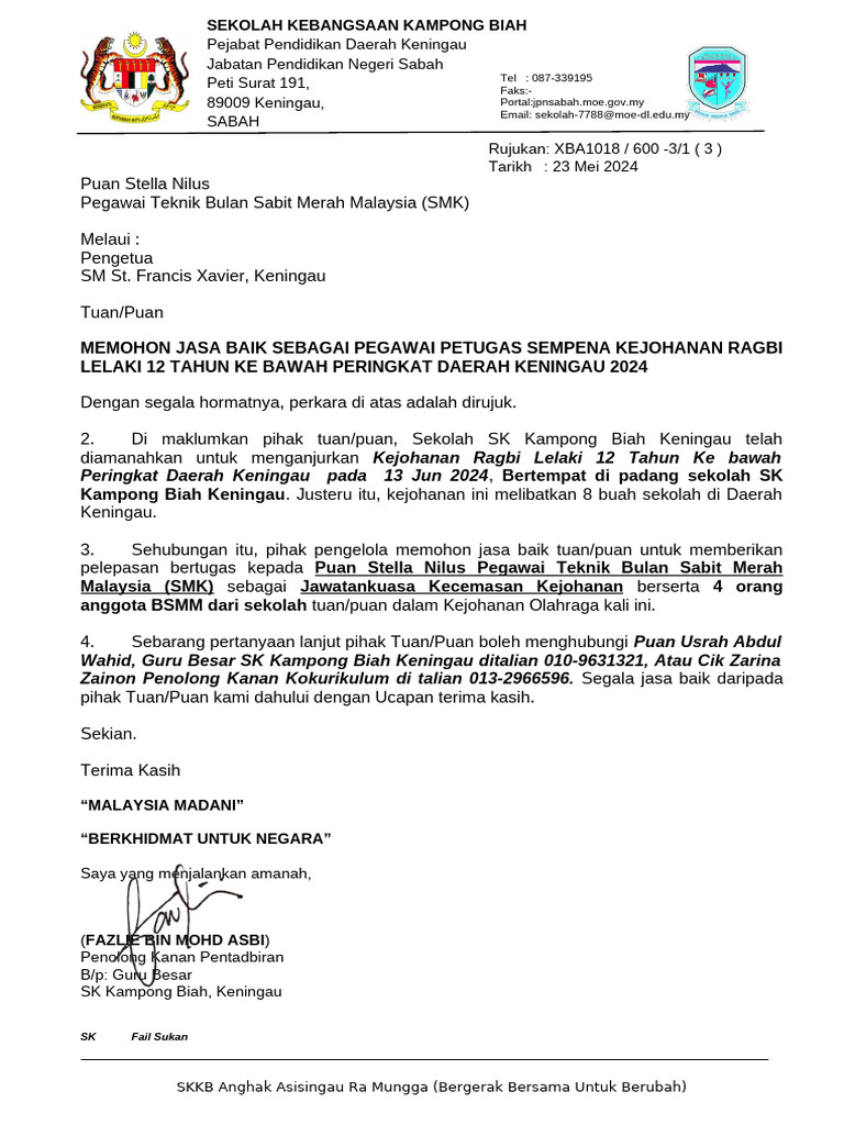 Surat BSMM Untuk Ragbi | PDF
