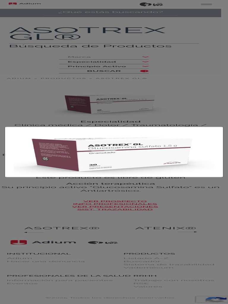 ASOTREX GL - Glucosamina Sulfato 1,5g Laboratorios RAFFO | PDF