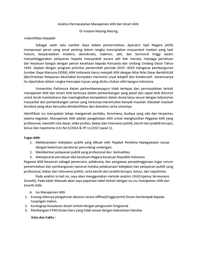 Analisis Masalah Manajemen ASN dan Smart ASN | PDF