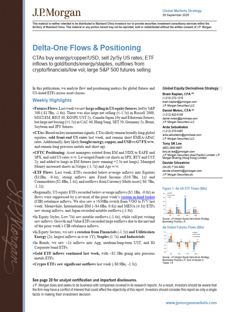 JPM - Delta-One Flows & Positioning - 20250929 | PDF | Exchange Traded Fund  | West Texas Intermediate