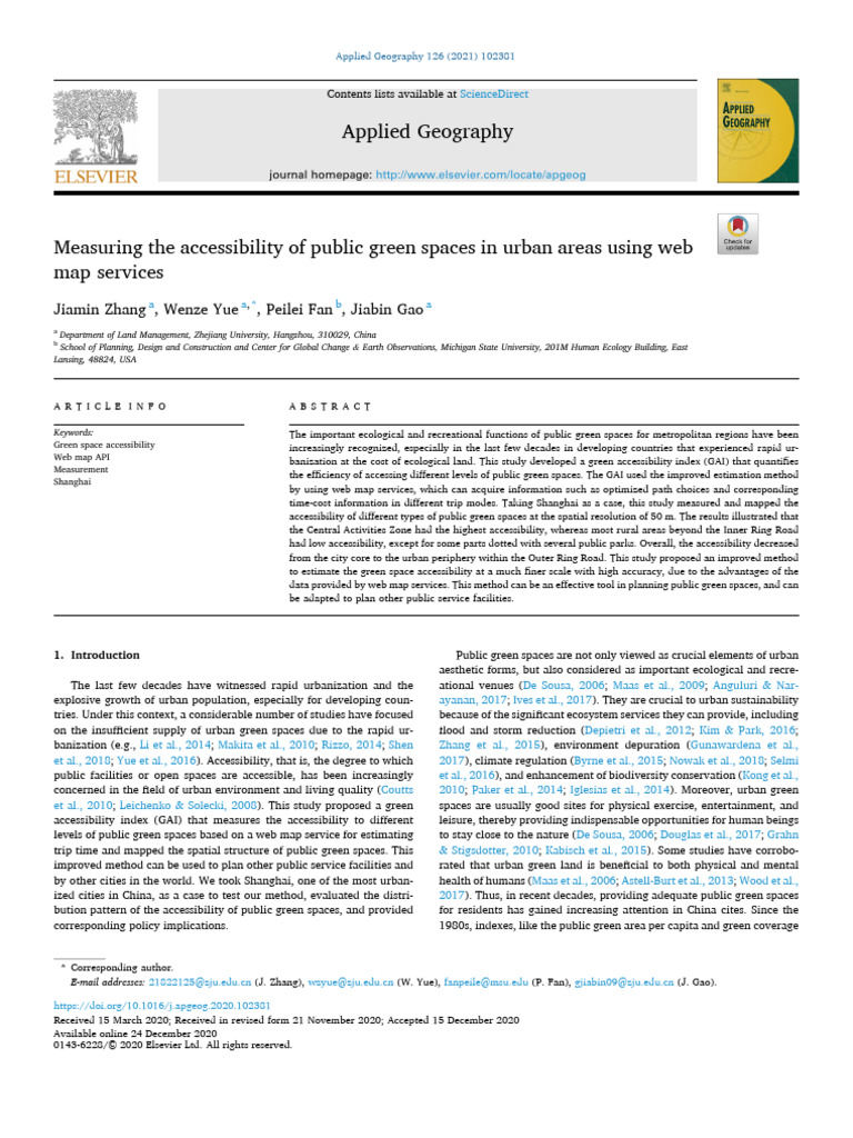 Measuring the Accessibility of Public Green Spaces in Urban Areas Using ...