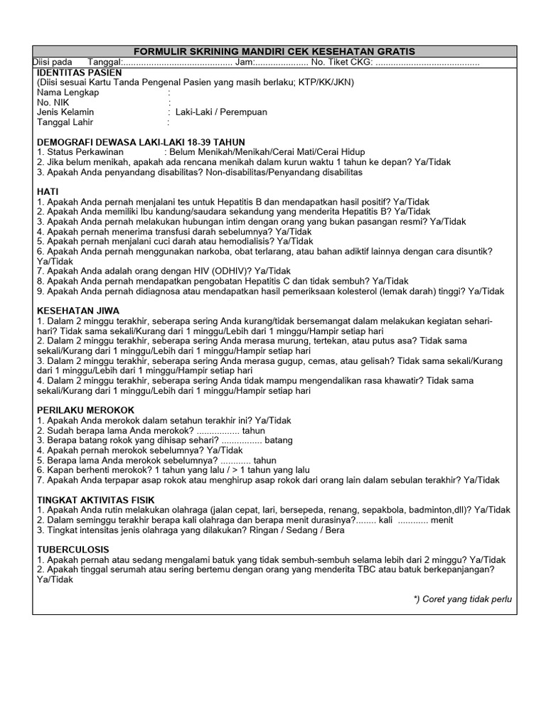 Form Skrining CKG Lakilaki | PDF