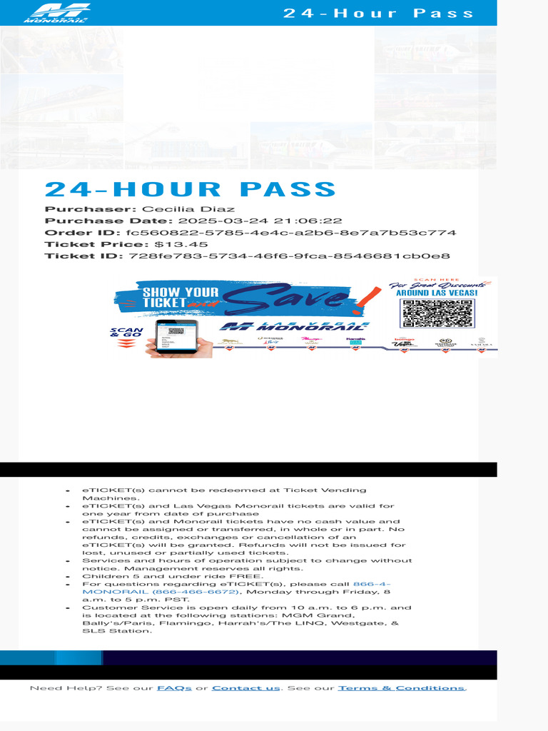 Las Vegas Monorail 24-Hour Pass eTicket | PDF