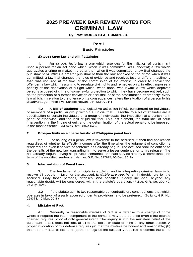 2025 Criminal Law Bar Review Notes | PDF | Crime & Violence | Crimes