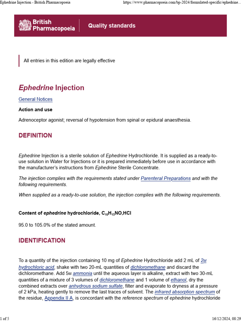 Ephedrine Injection Overview | PDF | Chromatography | High Performance ...