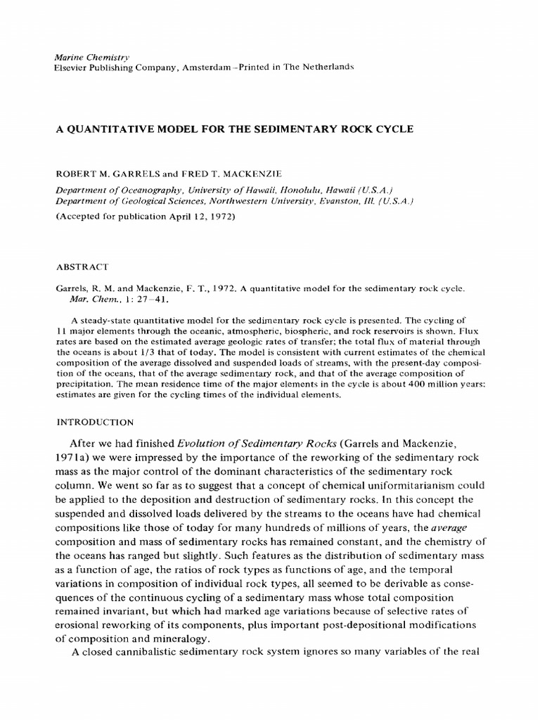Quantitative Model of Sedimentary Cycle | PDF | Weathering | Rock (Geology)