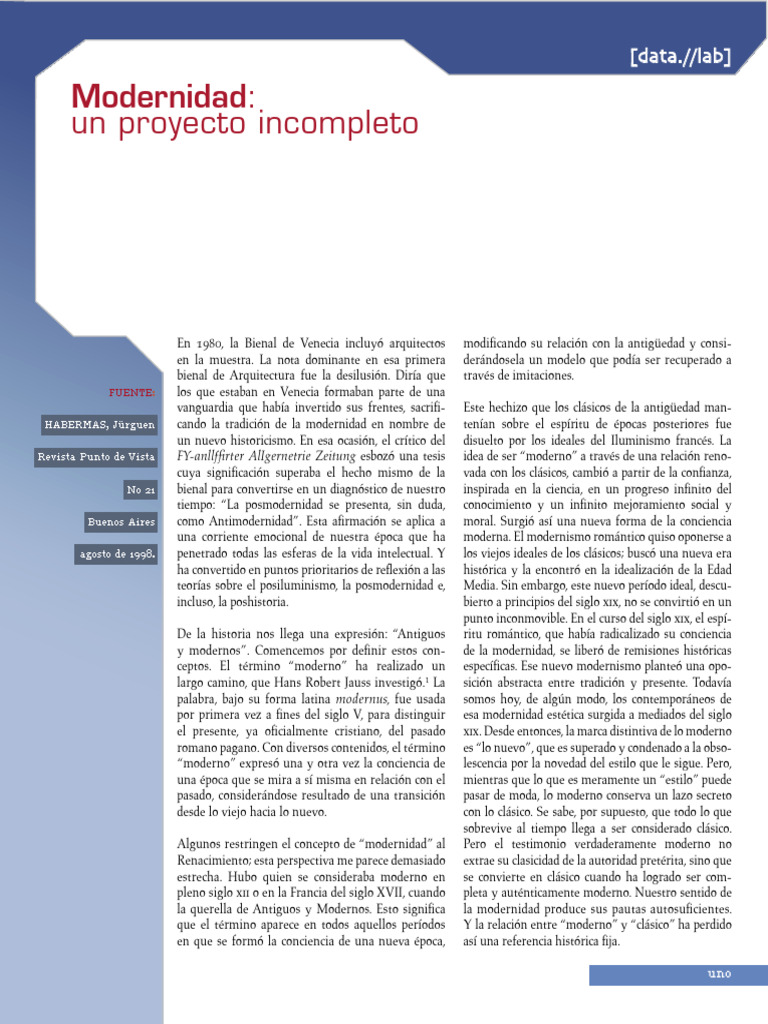 Modernidad y su Desilusión Histórica | PDF | Educación en artes liberales