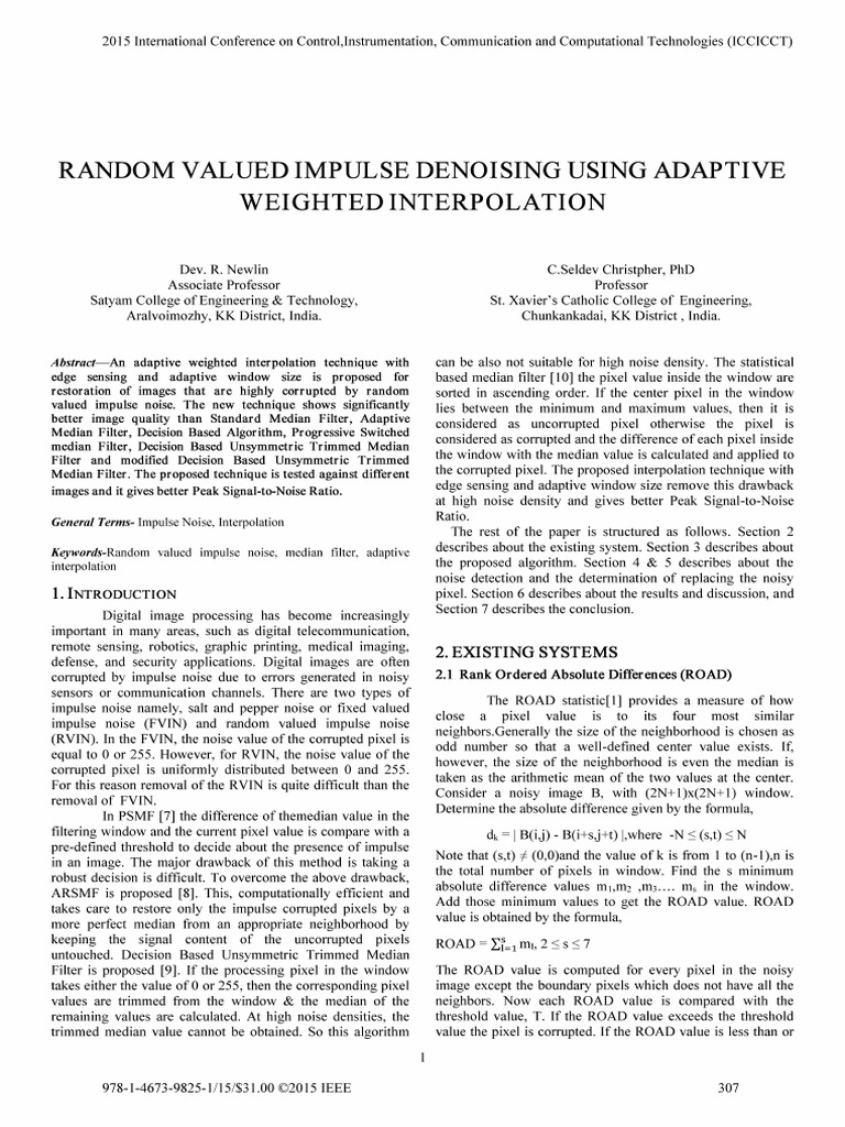 Random Valued Impulse Denoising Using Adaptive Weighted Interpolation ...