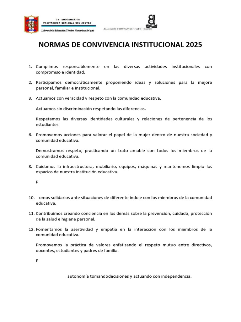 Normas de Convivencia 2025 | PDF