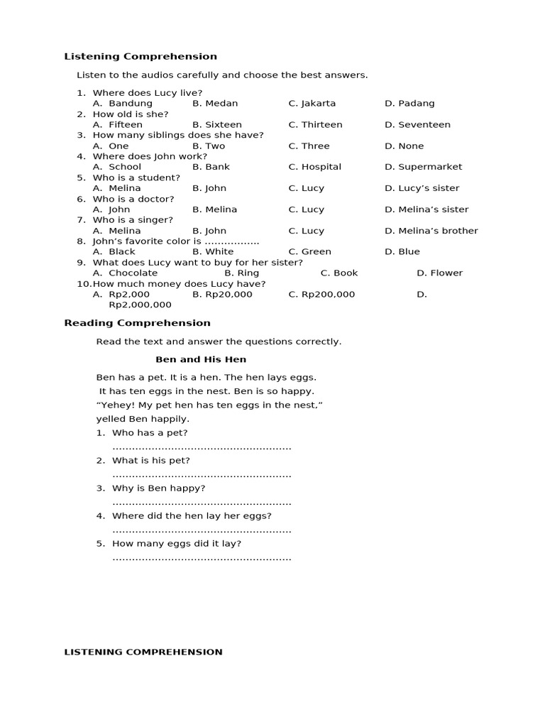 Listening and Reading Comprehension Quiz | PDF | Chess Openings | Chess