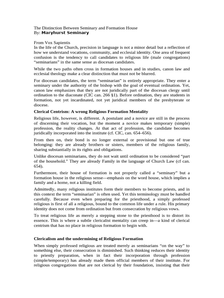 The Distinction Between Seminary and Formation Hou | PDF | Seminary ...