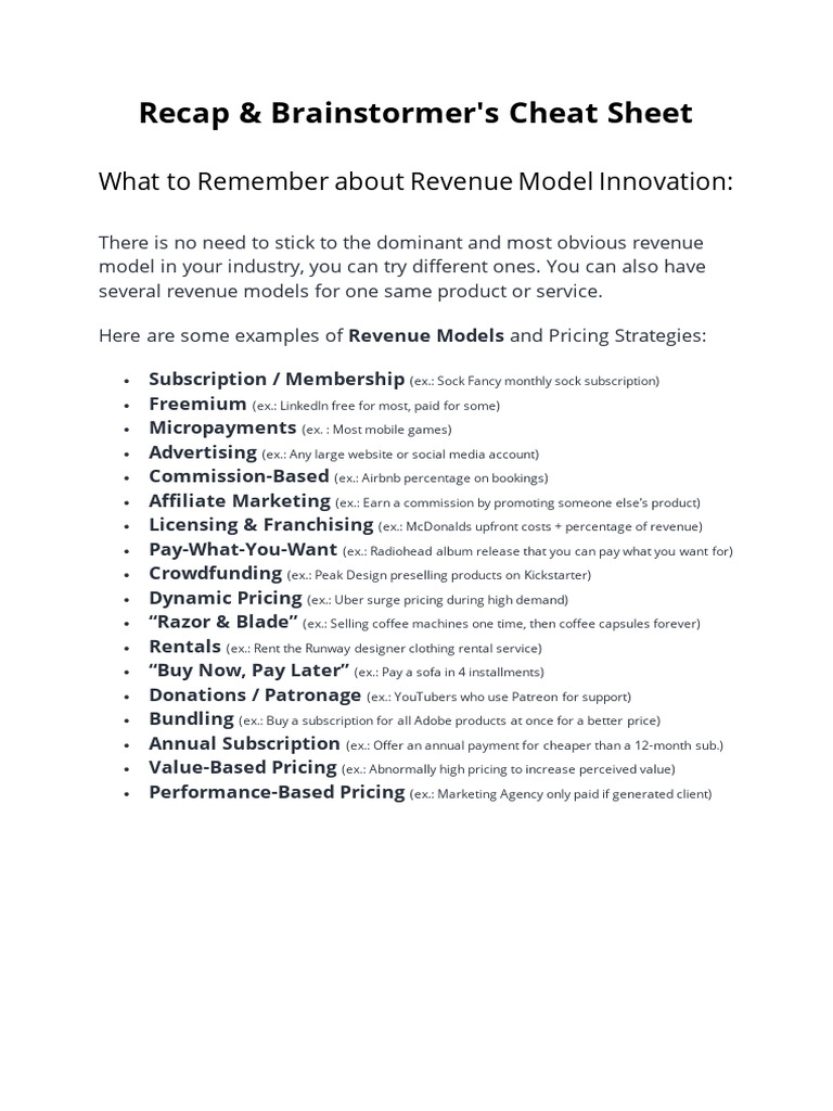 Recap+&+Cheat+Sheet+ +What+to+Remember+About+Revenue+Models | PDF