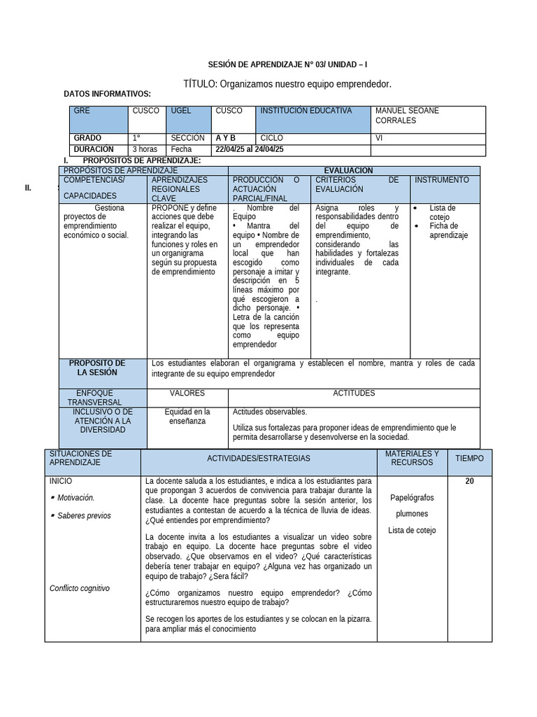 Organización de Equipos Emprendedores | PDF | Aprendizaje | Evaluación