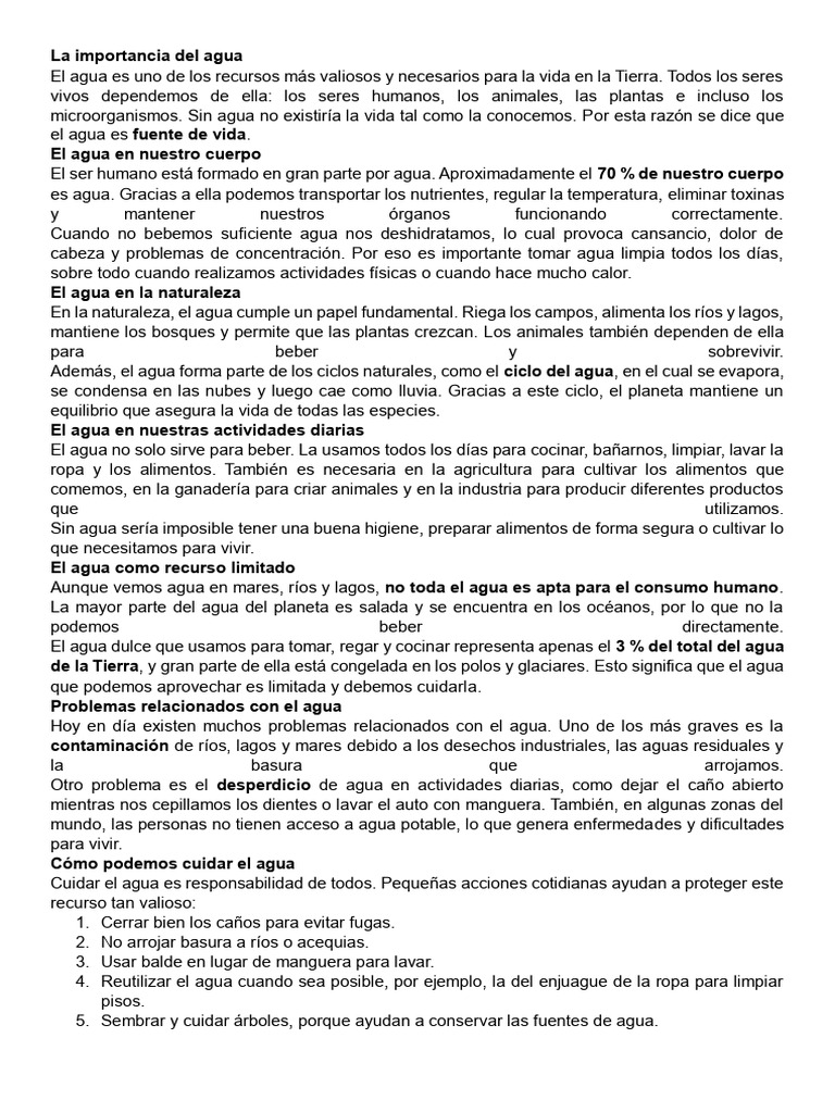 Importancia y cuidado del agua | PDF | Agua | Residuos