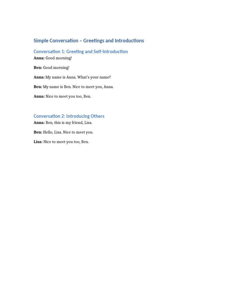 Simple Conversation Greetings and Introductions | PDF