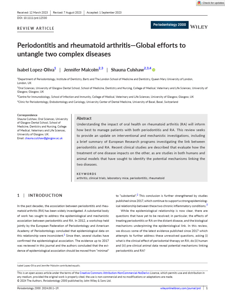 Periodontitis and RA: Recent Insights | PDF | Rheumatoid Arthritis ...