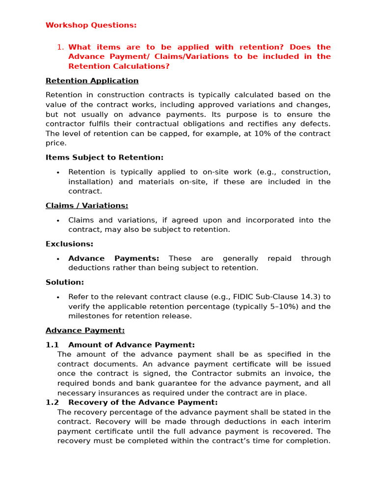 Retention and Payment in Construction Contracts | PDF | Damages | Overtime
