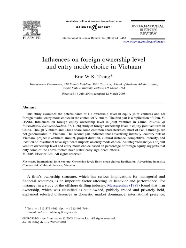 Foreign Ownership and Entry Modes in Vietnam | PDF | Foreign Direct ...