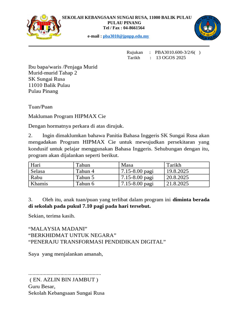 Program HIPMAX Cie SK Sungai Rusa | PDF