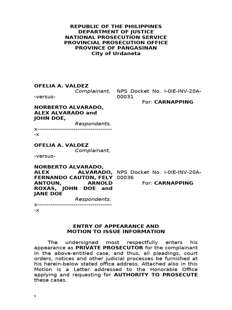 Authority to Prosecute Carnapping Case | PDF | Prosecutor | Judiciaries