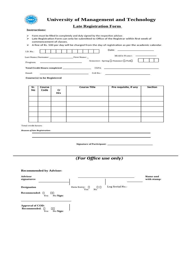 Late Registration Form Instructions | PDF