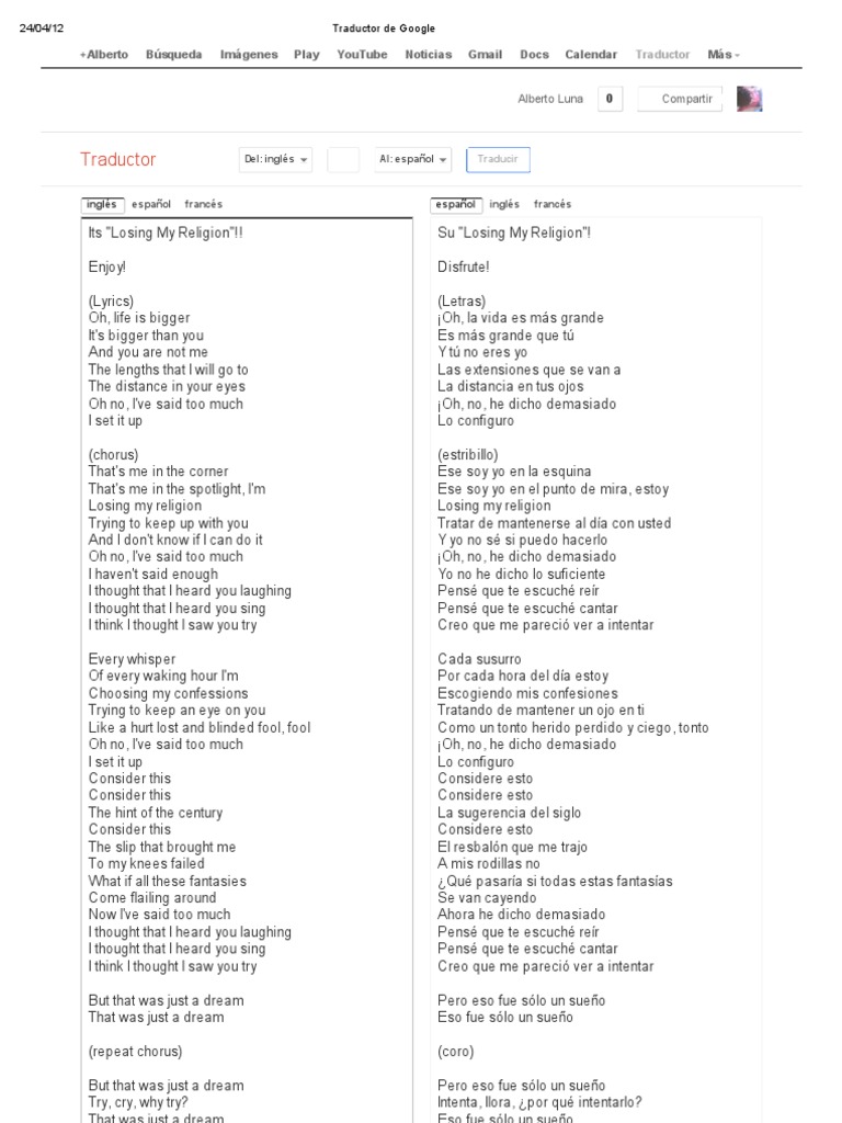 R E M Losing My Religion Pdf Google Internet