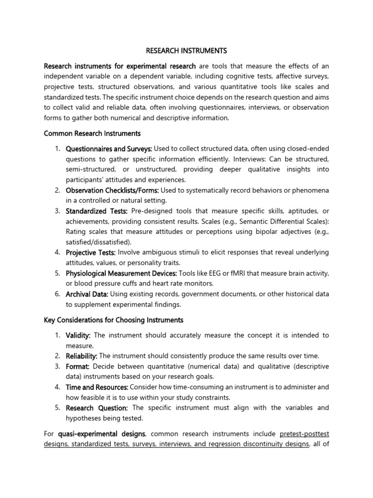 Key Quantitative Research Instruments | PDF | Survey Methodology ...