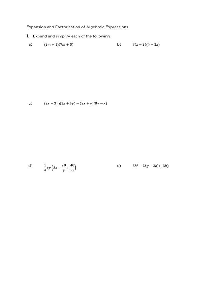 Algebraic Expressions: Expansion & Factorization | PDF