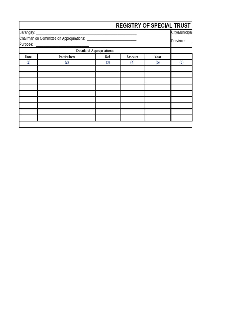 Special Trust Fund Registry Template | PDF