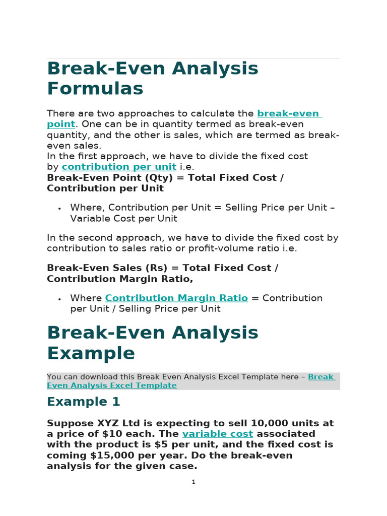 Break Even Materials | PDF | Business | Management Accounting