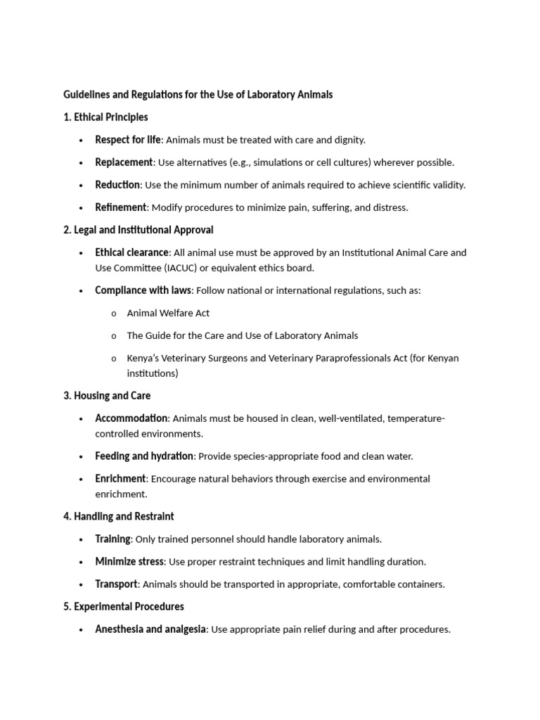 Guidelines and Regulations For The Use of Laboratory Animals | PDF ...