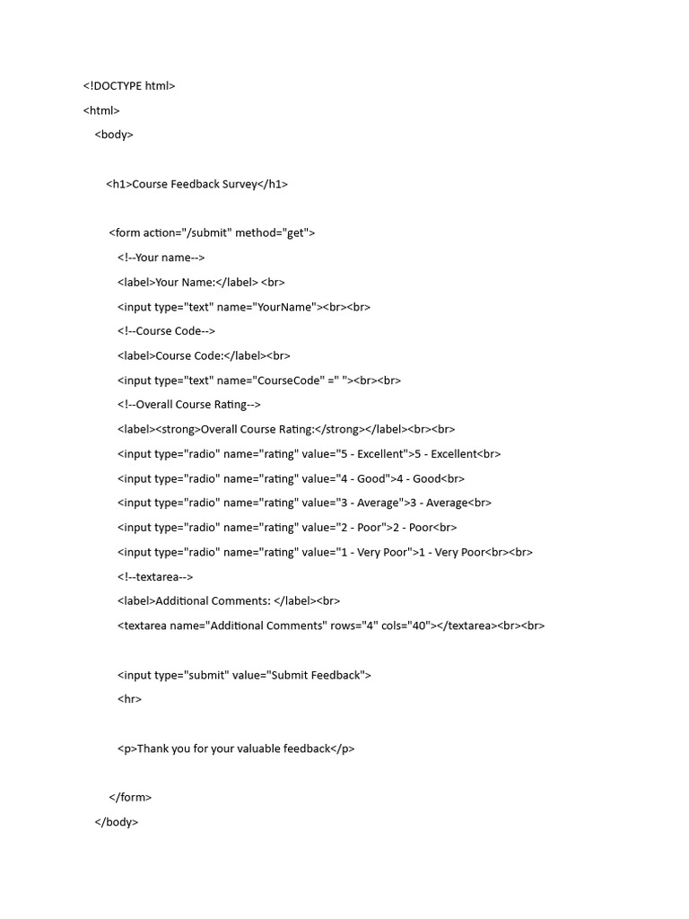 Course Feedback Survey Form | PDF