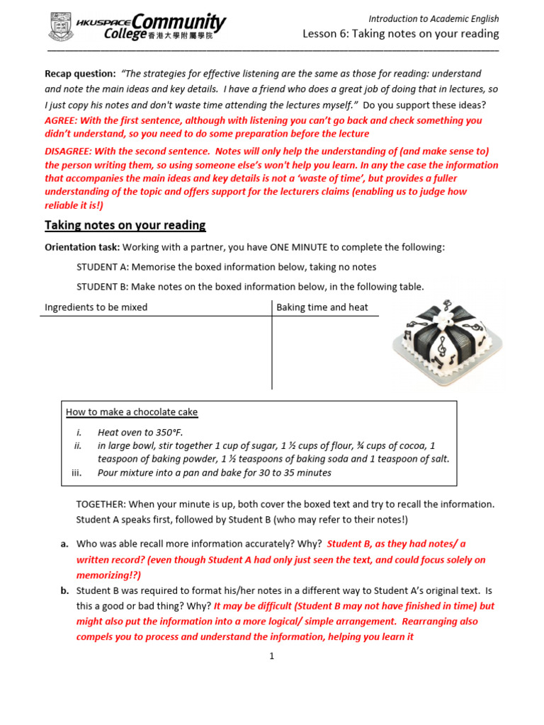L6 - Taking Notes On Your Reading - T 2018 | PDF | Human Communication