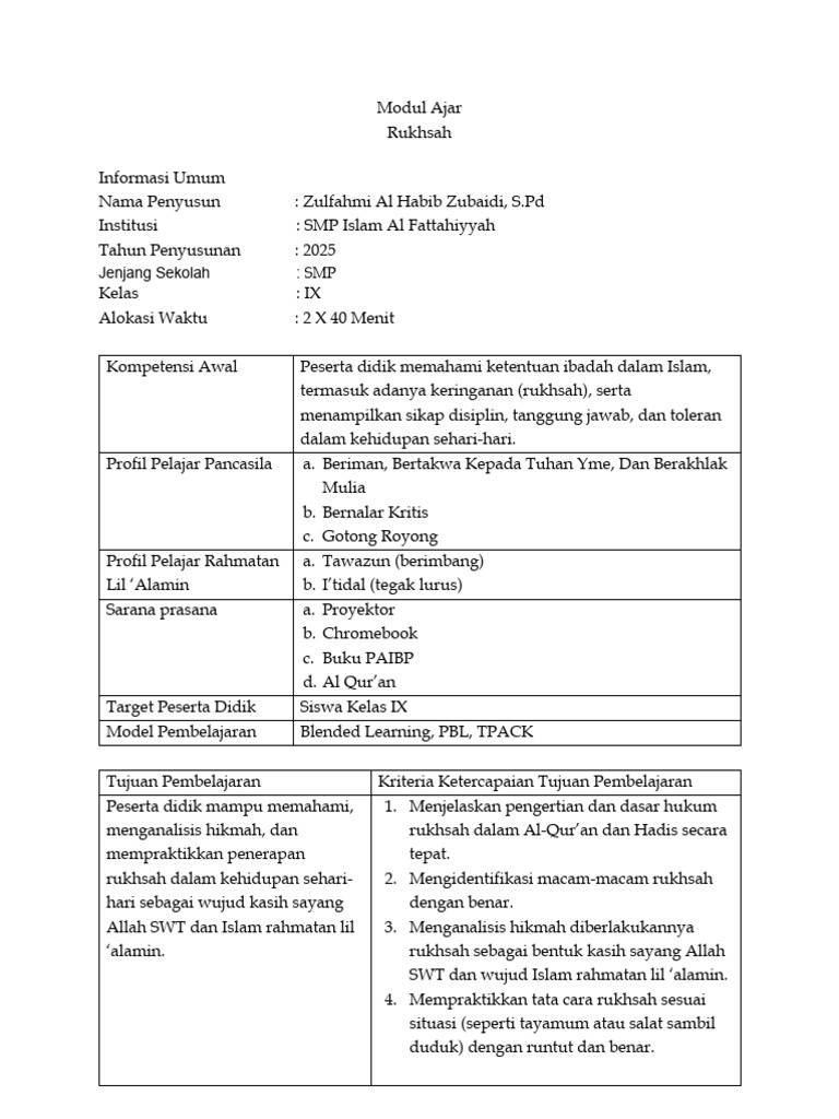 Modul Ajar Rukhsah untuk SMP Kelas IX | PDF