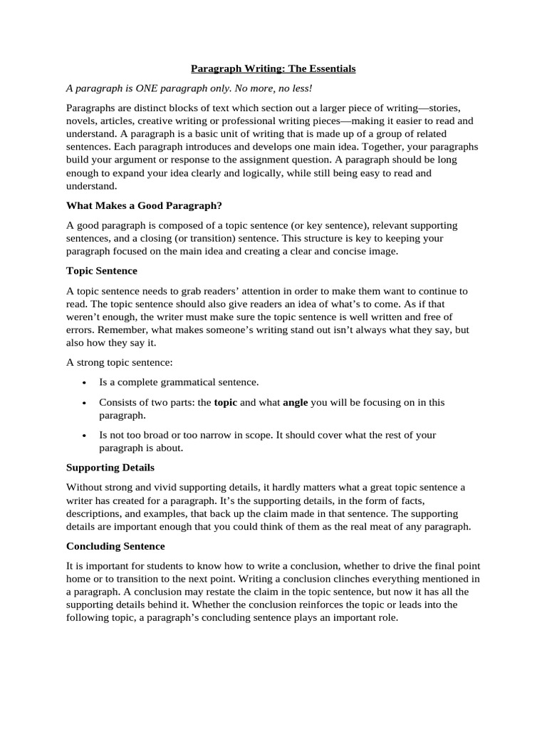 Week 1 Paragraph Writing Essentials | PDF | Paragraph | Narration