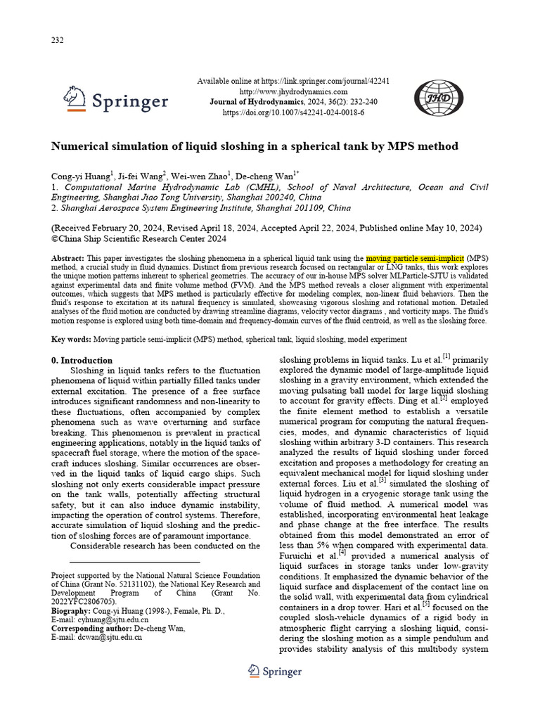 Numerical Simulation of Liquid Sloshing in A Spherical Tank by MPS ...