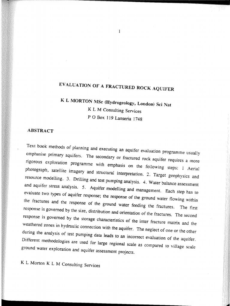 Evaluation of A Fractured Rock Aquifer | PDF