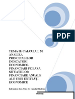 Calculul Si Analiza Principalilor Indicatori Economico-Financiari Pe Baza Situatiilor re Anuale Ale Unei Entitati Economice