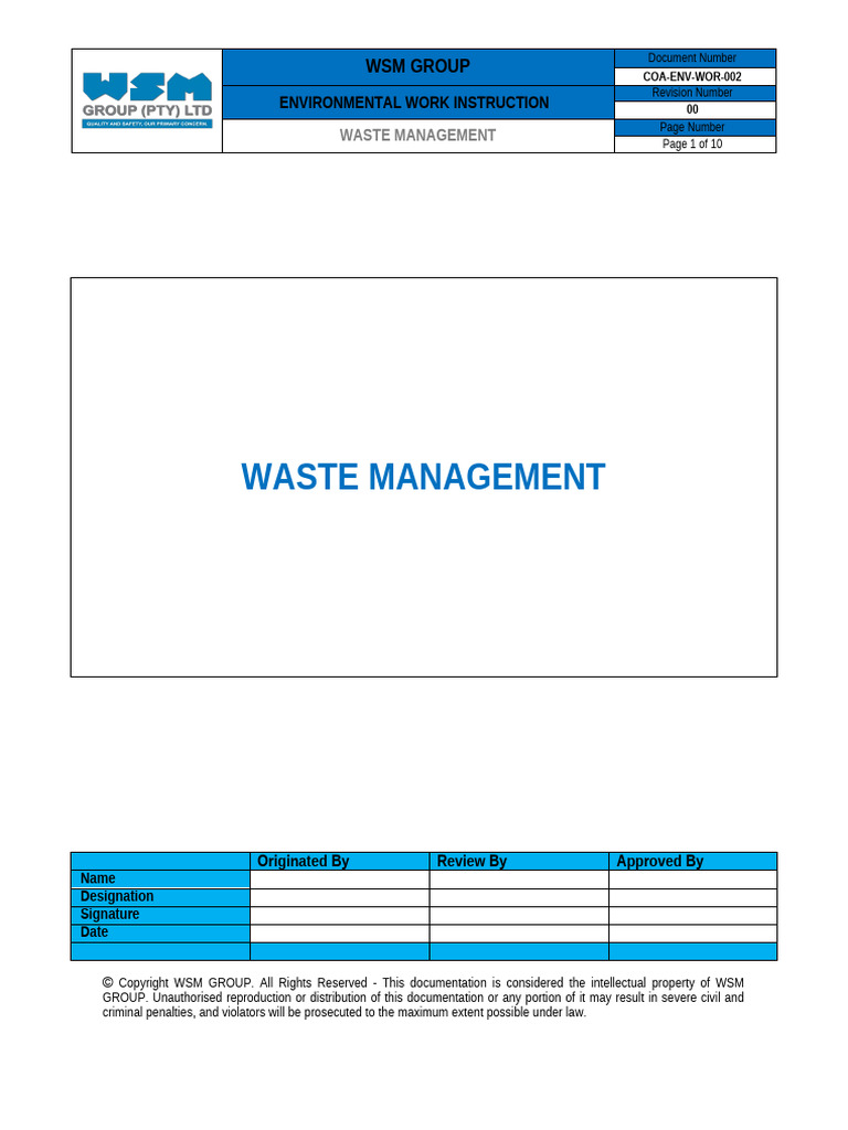 WSM Group Env Wor 002 Waste Management | PDF | Waste | Waste Management