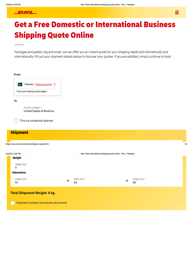 DHL International Shipping Quotes Pakistan | PDF | Fee | Freight Transport